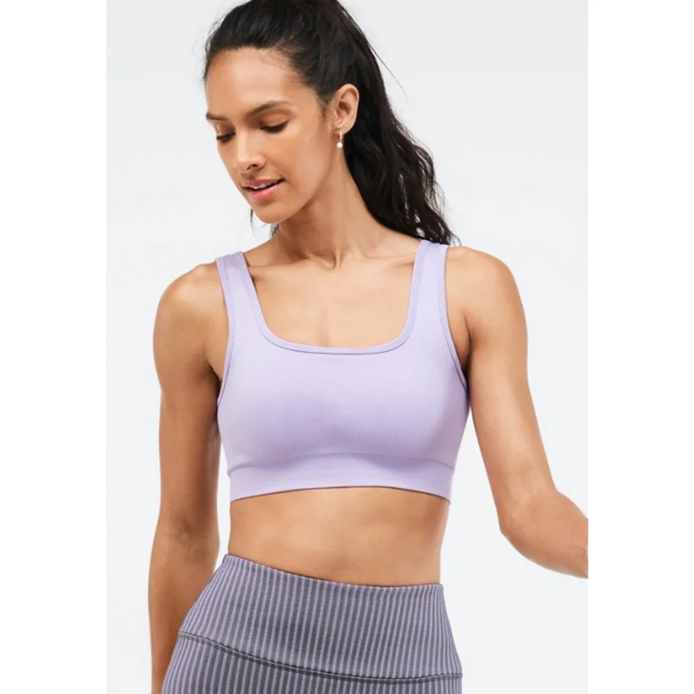 Fabletics Sports Bra Womens L‎ Large Lavender Jas Seamless Ribbed Square Neck